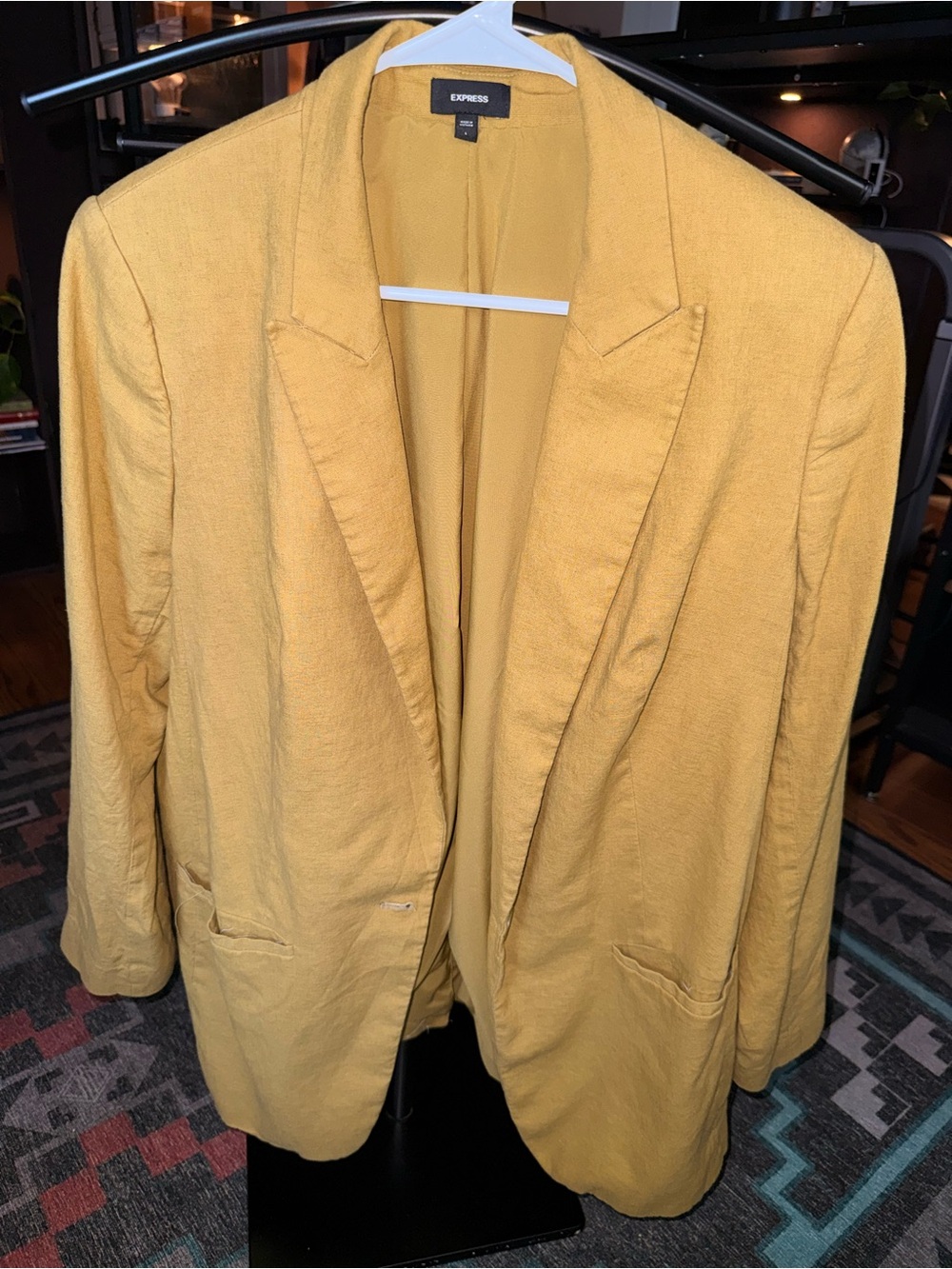 Express Women's Mustard Yellow Tailored Blazer Linen